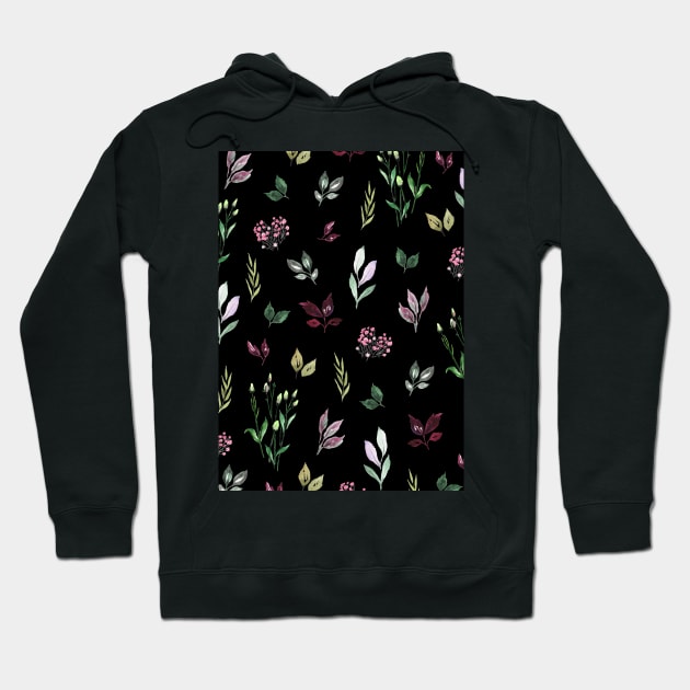 Tiny Watercolor Leaves Black Hoodie by AnisIllustration